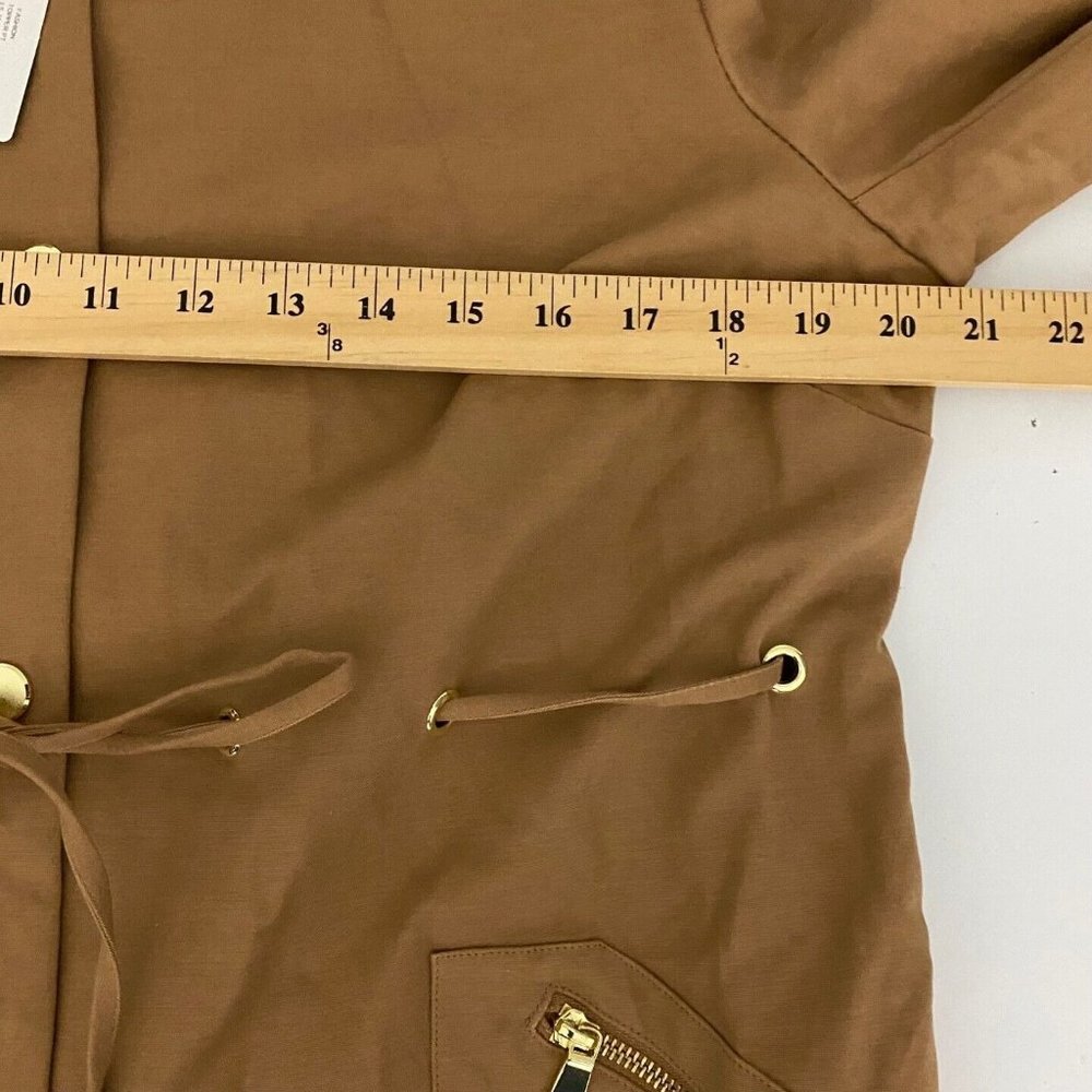 Chicos Drawstring Duster Jacket Womens 2P US PL Brown Sugar Snap Button Pockets - Picture 9 of 10